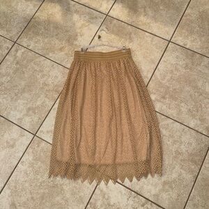 Metro Wear Vintage OG Light Brown Cream Gold A Line Lace Fancy Skirt
